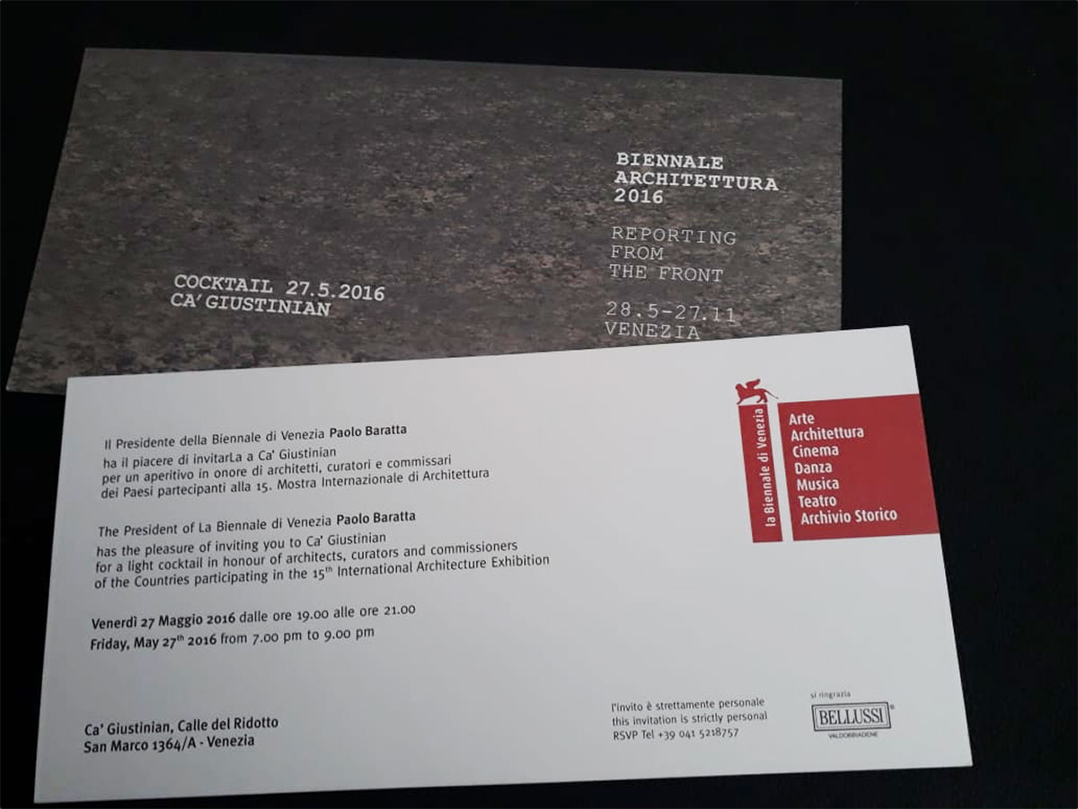 Invitacion para el cocktail de la bienal de arquitectura 2016